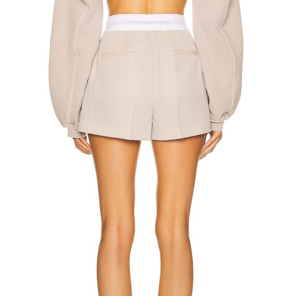 NWT Alexander Wang Elasticized Waist Taupe Feather Pleated Wool Shorts Size 6 - Picture 3 of 9